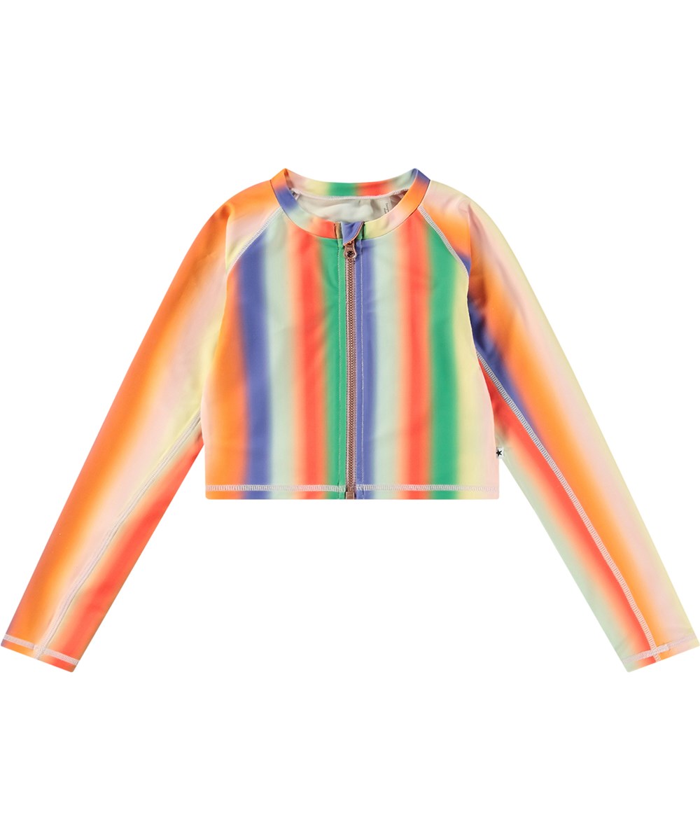 Nellie - Rainbow Light - Regenbogenfarbener Langarm-Rashguard für Kinder aus recyceltem Polyester mit UV-Schutz 50+.