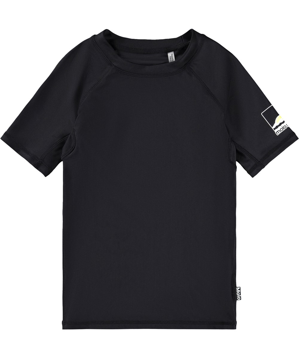 Neptune - Black - Schwarzes Schwimmshirt für Kinder aus recyceltem Polyester mit UV-Schutz 50+.