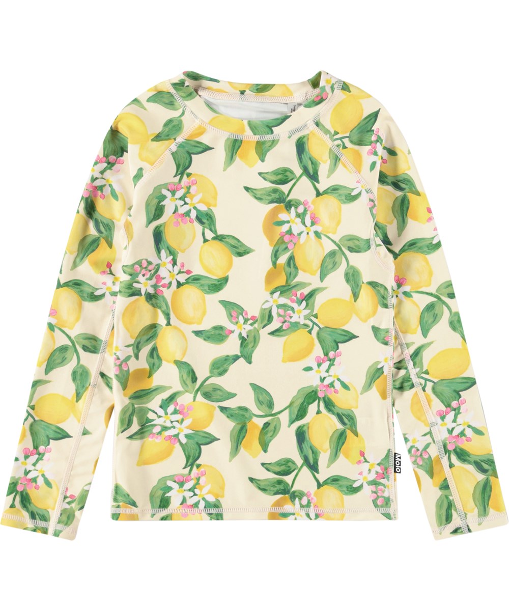 Neptune LS - Citrus - Gelbes Schwimmshirt mit Zitrusdruck für aktive Kinder aus recyceltem Polyester mit UV-Schutz 50+.