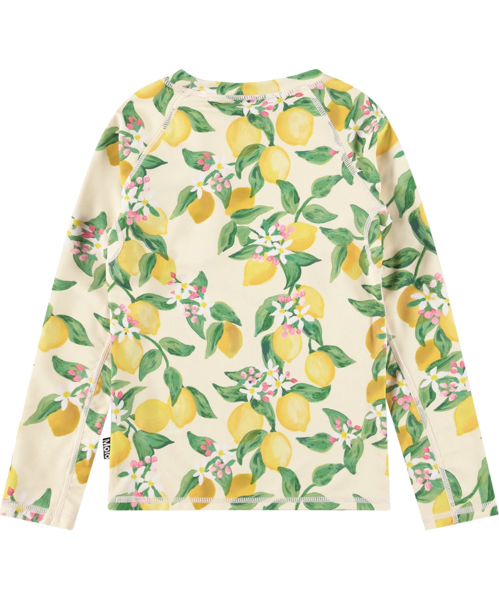 Neptune LS - Citrus - Gelbes Schwimmshirt mit Zitrusdruck für aktive Kinder aus recyceltem Polyester mit UV-Schutz 50+.