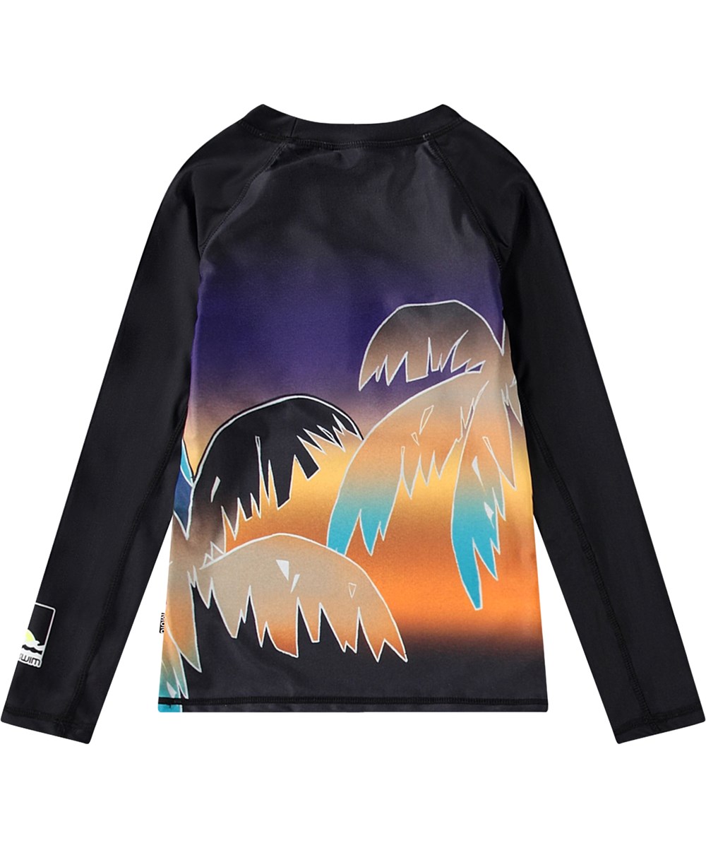 Neptune LS - Faded Palmtrees - Schwarzer Rashguard für aktive Kinder aus recyceltem Polyester mit UV-Schutz 50+.