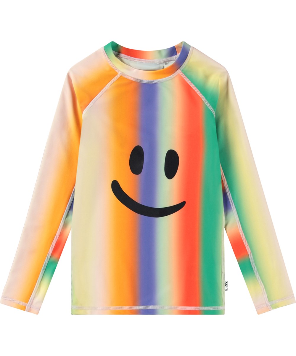 Neptune LS - Smile In Colours - Regenbogenfarbener Rashguard für aktive Kinder aus recyceltem Polyester mit UV-Schutz 50+.