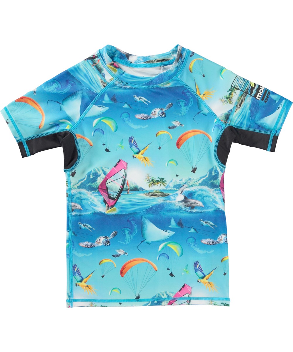 Neptune - Passion For Motion - UV-Schwimm-T-Shirt in Hellblau mit Sport- und Tierdruck