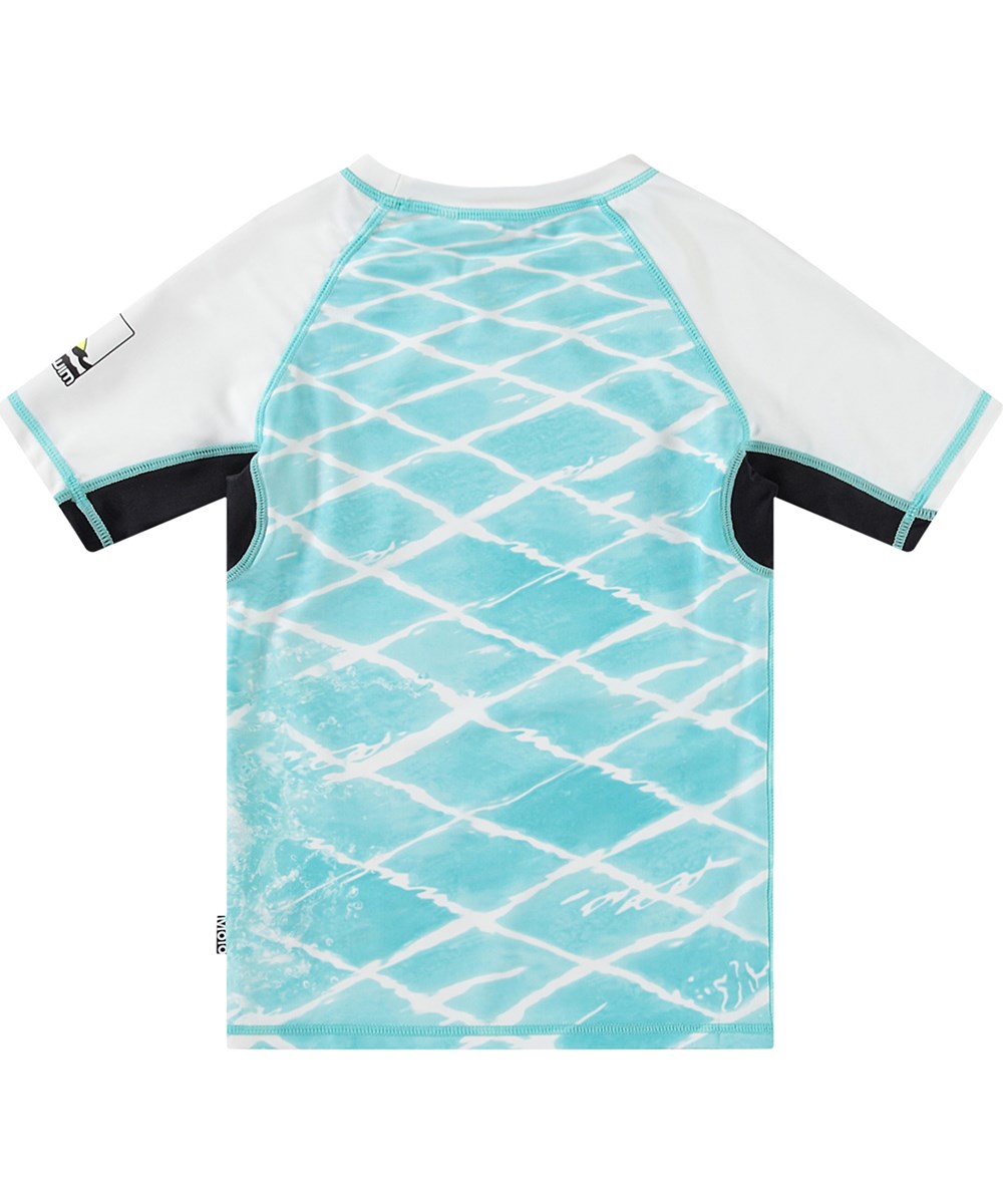 Neptune - Volleyball In Pool - Weißes kurzärmeliges Rashguard für aktive Kinder aus recyceltem Polyester mit UV-Schutz 50+.