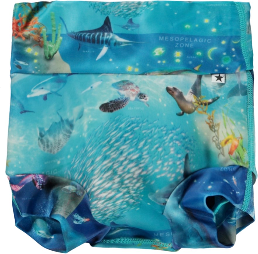 Nick - Ocean Zones - Blaue Baby-Badehose mit Allover-Meeresprint
