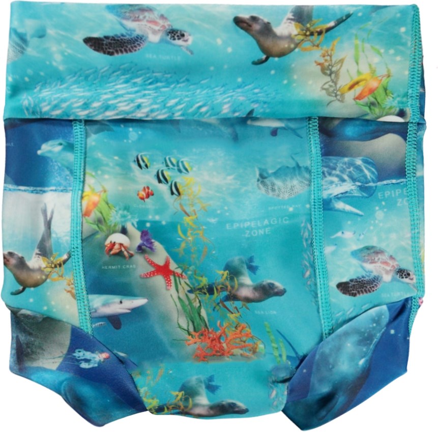 Nick - Ocean Zones - Blaue Baby-Badehose mit Allover-Meeresprint