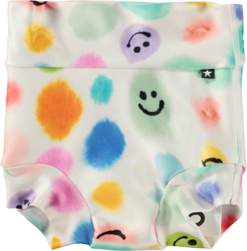 Nick - Painted  Dots - Mehrfarbige Baby-Badehose mit Allover-Aquarelldruck