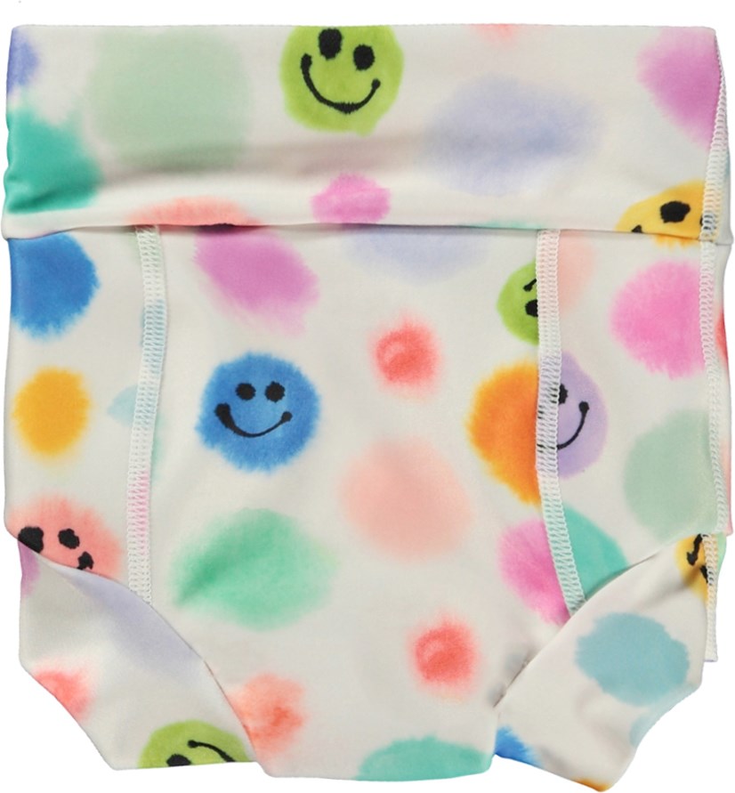 Nick - Painted  Dots - Mehrfarbige Baby-Badehose mit Allover-Aquarelldruck