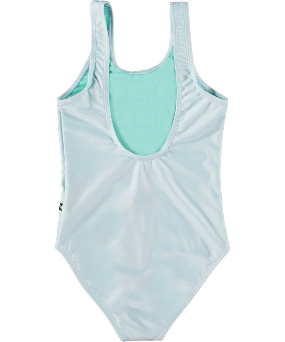 Nika - Sky Smile - Hellblauer Badeanzug mit blauem Emoji-Aufdruck