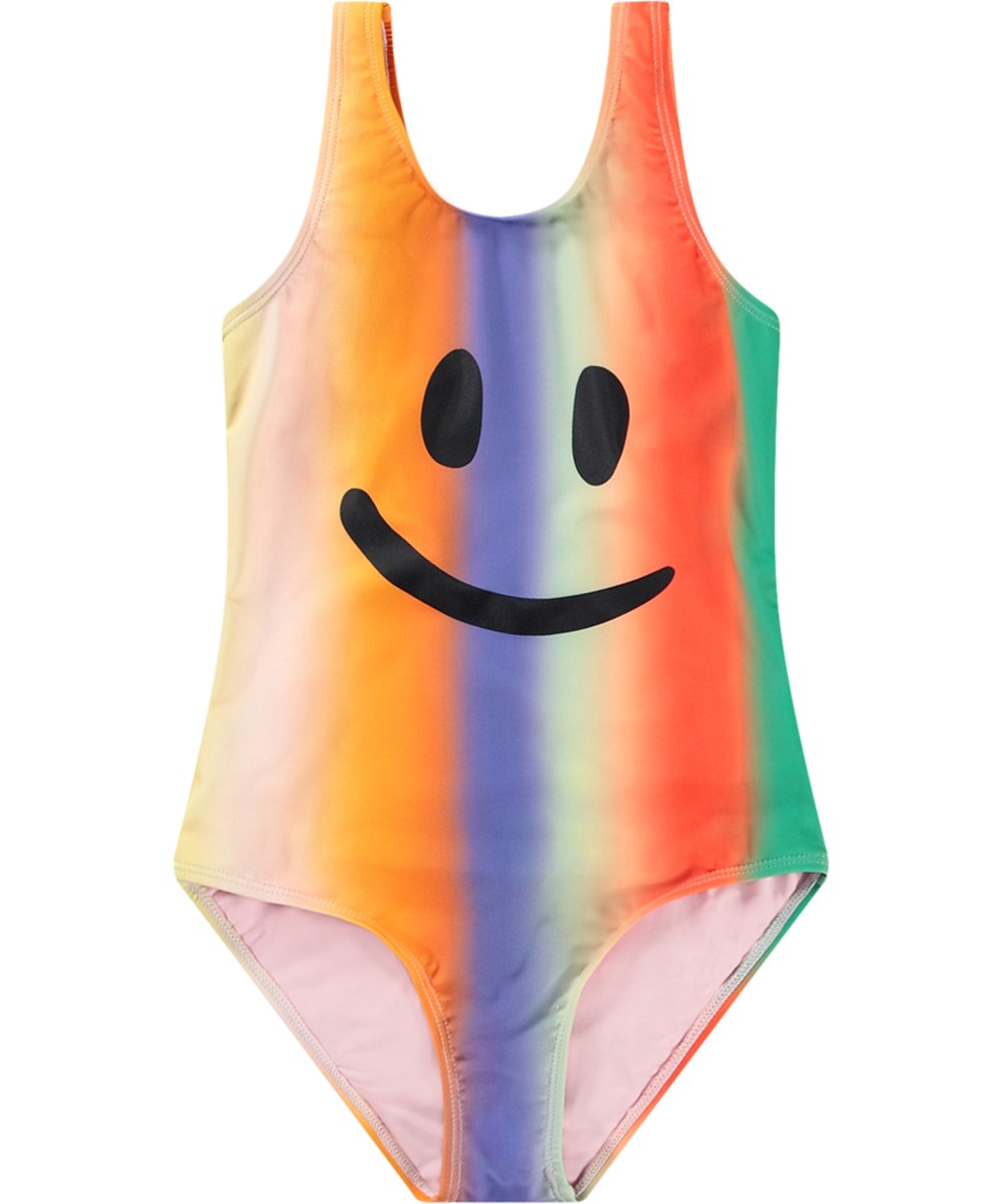 Nika - Smile In Colours - Bunt bedruckter Badeanzug für aktive Kinder aus recyceltem Polyester mit UV-Schutz 50+.
