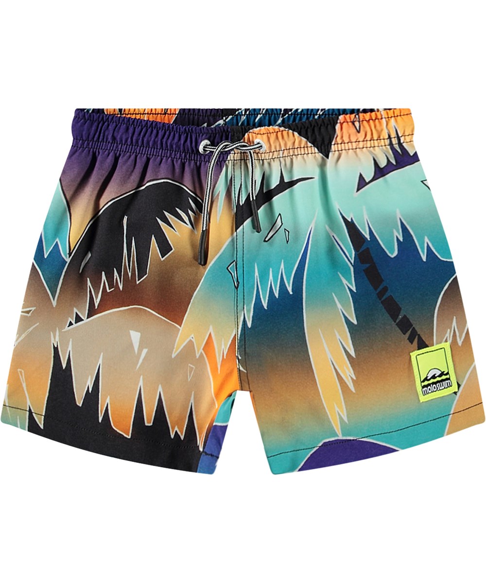 Niko - Faded Palmtrees - Sportliche Badehosen für aktive Kinder aus recyceltem Polyester mit UV-Schutz 50+.