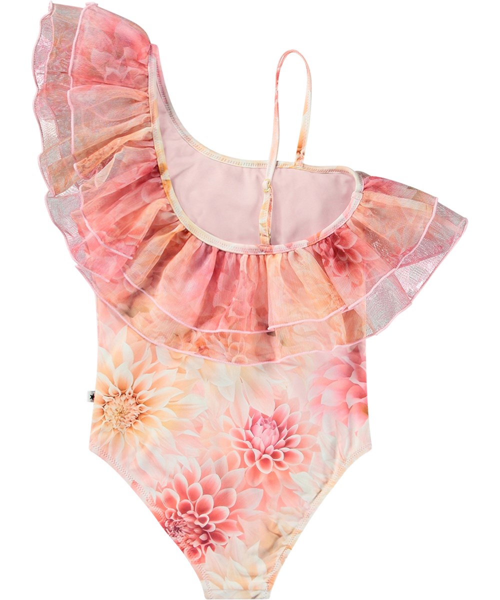 Nilla - Dahila Pink - Pinker Badeanzug für aktive Kinder aus recyceltem Polyester und UV-Schutz 50+.