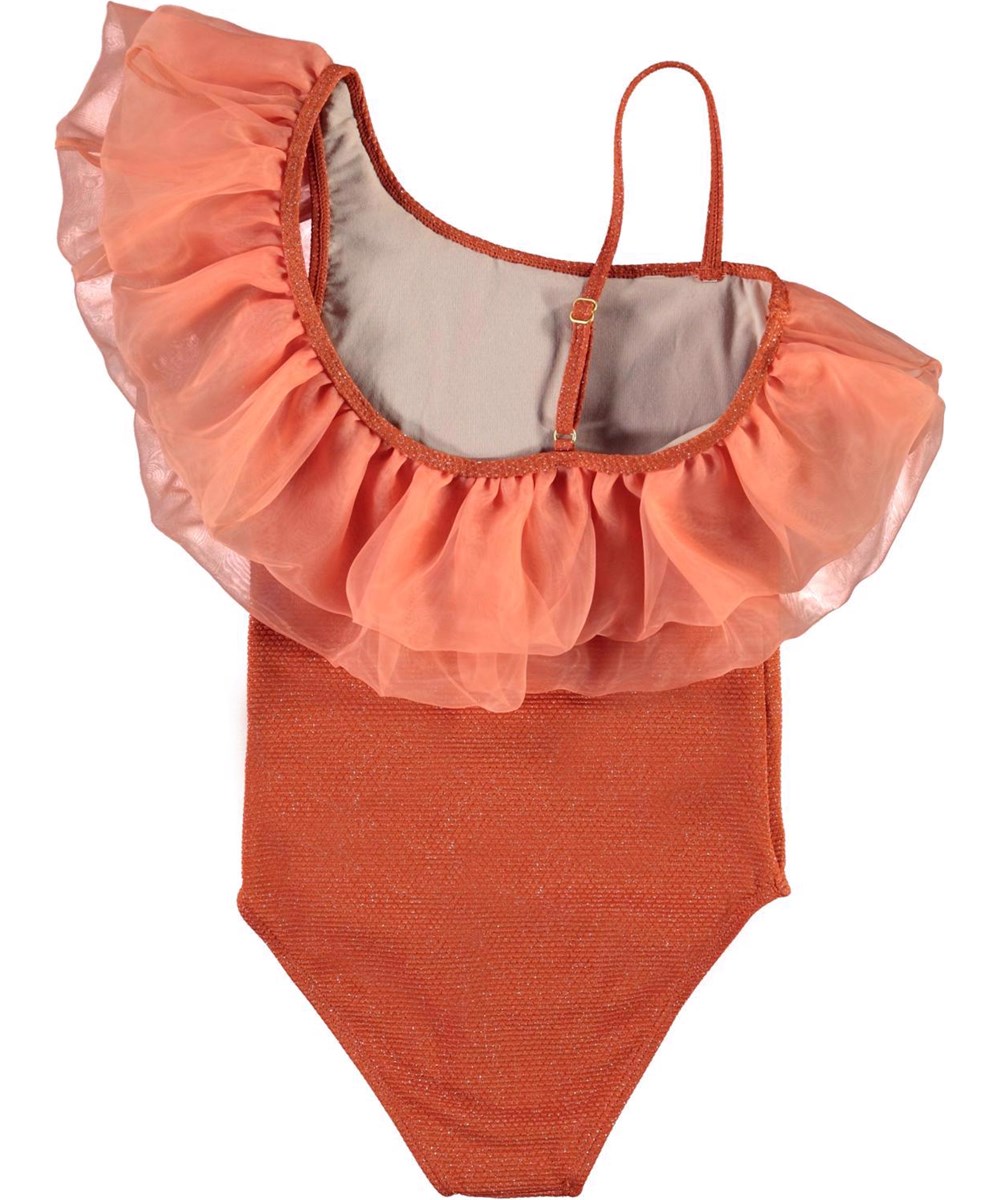 Nilla - Rusty - Rostroter skulptureller Badeanzug mit Siphonkragen