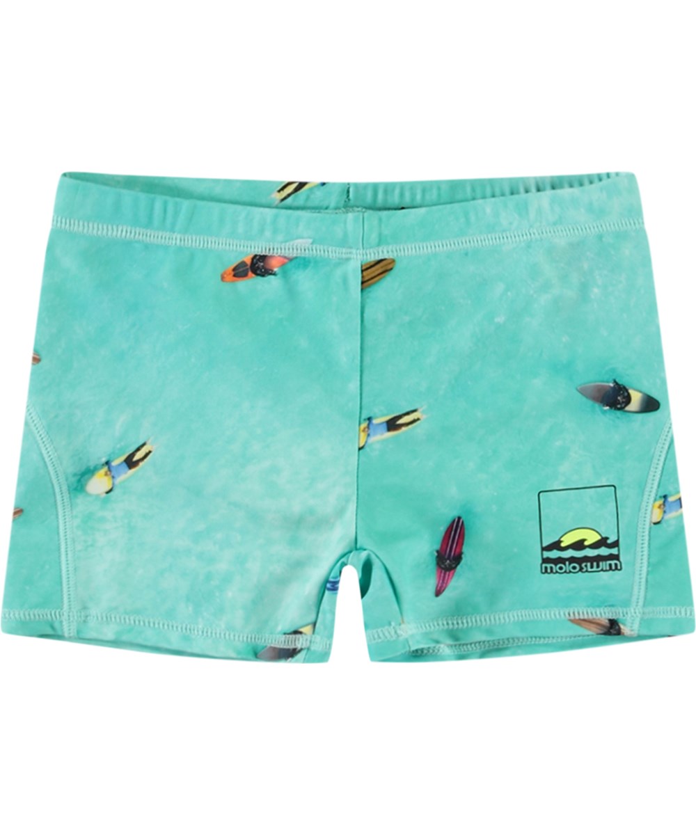 Norton - Ocean Surfers - Türkisblaue sportliche Badehosen für Kinder aus recyceltem Polyester mit UV-Schutz 50+.