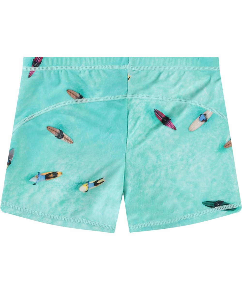 Norton - Ocean Surfers - Türkisblaue sportliche Badehosen für Kinder aus recyceltem Polyester mit UV-Schutz 50+.