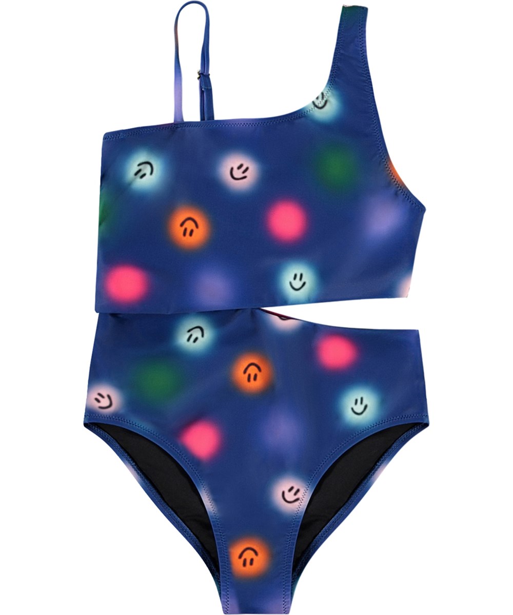 Naan - Smile Bright - Blå badedragt til aktive børn i genanvendt polyester med UV-beskyttelse 50+.