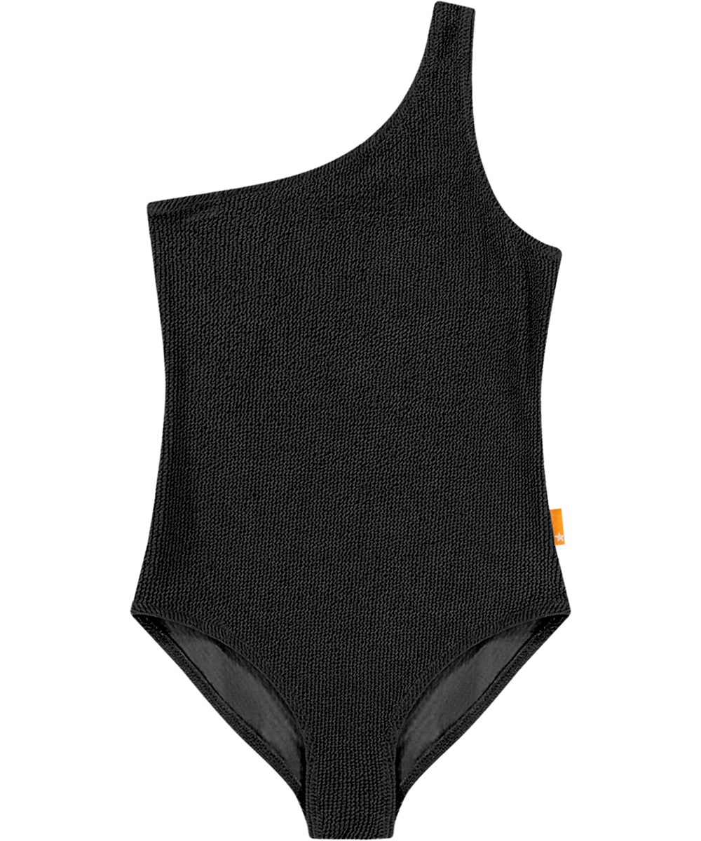 Nai Solid - Black - Sort one-shoulder badedragt  til børn med struktur og UV-beskyttelse 50+.