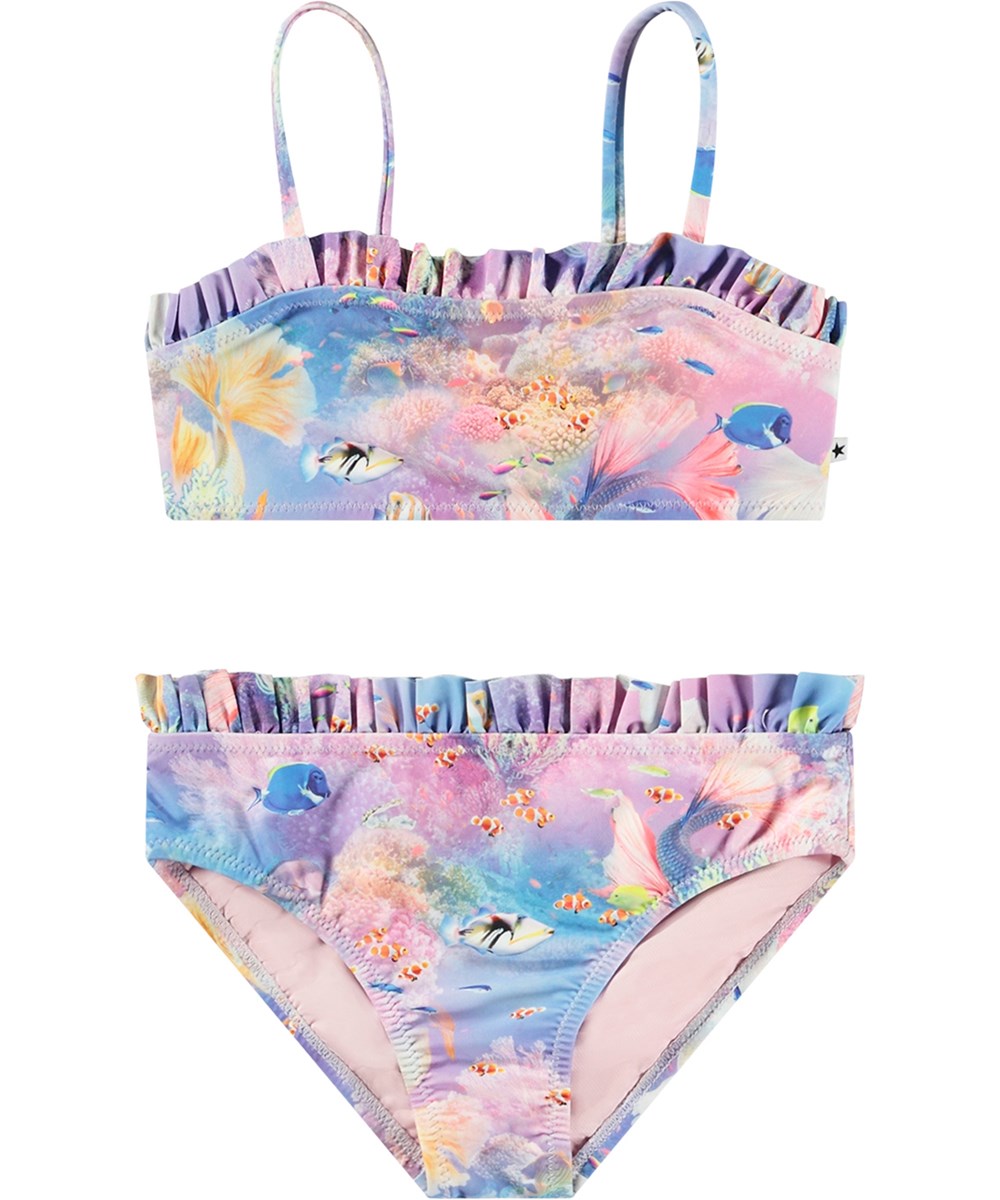 Naila - Mermaid Land - Strækbar bikini til aktive børn fremstillet i genanvendt polyester med UV-beskyttelse 50+.