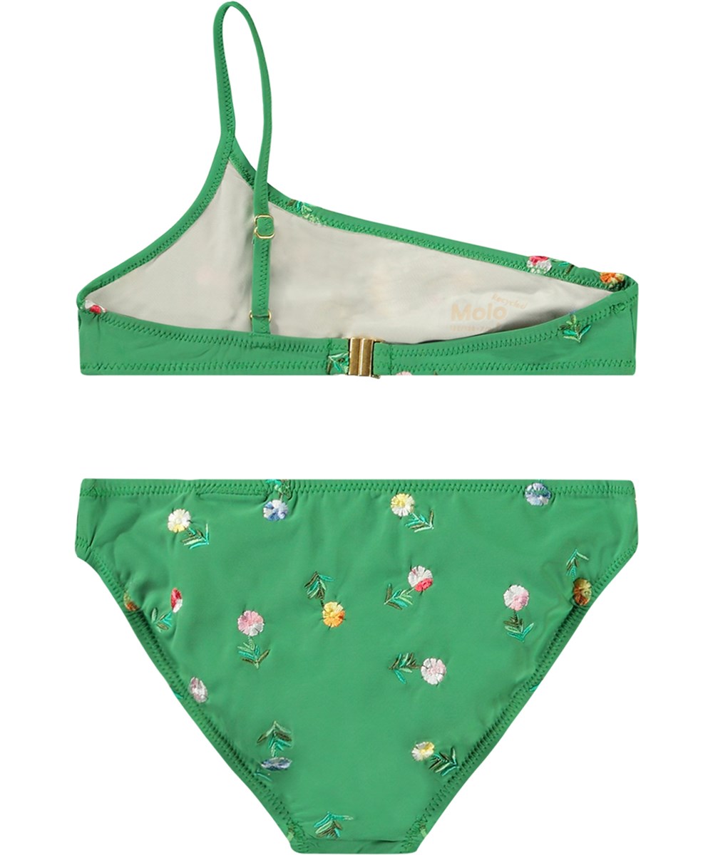 Naja - Mini Bloom - Grøn asymmetrisk bikini til børn i genanvendt polyester med UV-beskyttelse 50+.