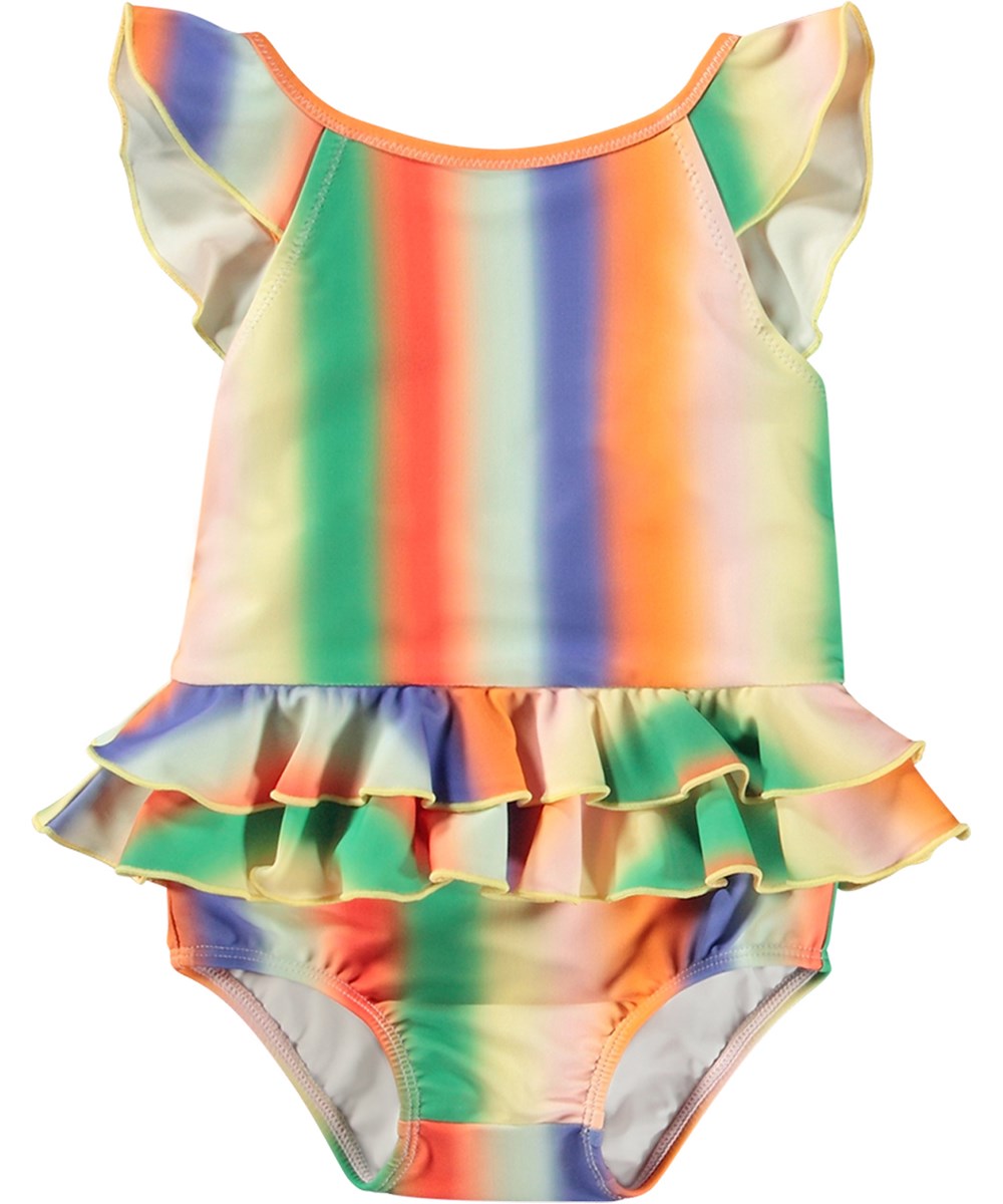 Nalani - Rainbow Light - Regnbuefarvet baby badedragt i genanvendt polyester med UV-beskyttelse 50+.