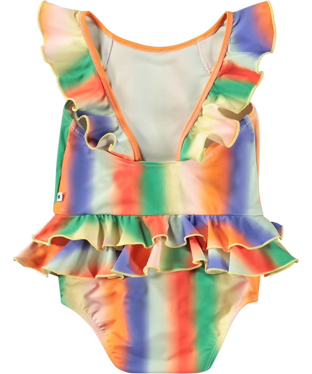 Nalani - Rainbow Light - Regnbuefarvet baby badedragt i genanvendt polyester med UV-beskyttelse 50+.