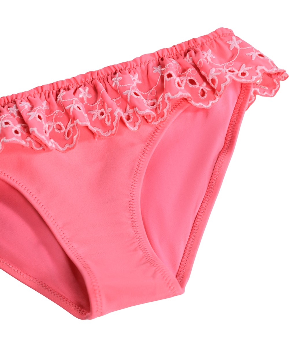 Nanda - Raspberry Ice - Pink bikini med flæser til børn i genanvendt polyester med UV-beskyttelse 50+.