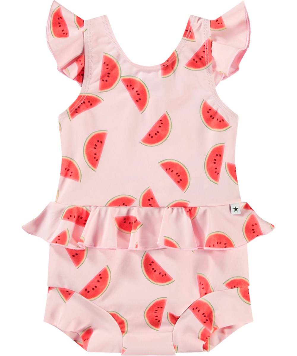 Nandini - Melon Pink - Lækagefri baby badedragt i genanvendt polyester med UV-beskyttelse 50+.