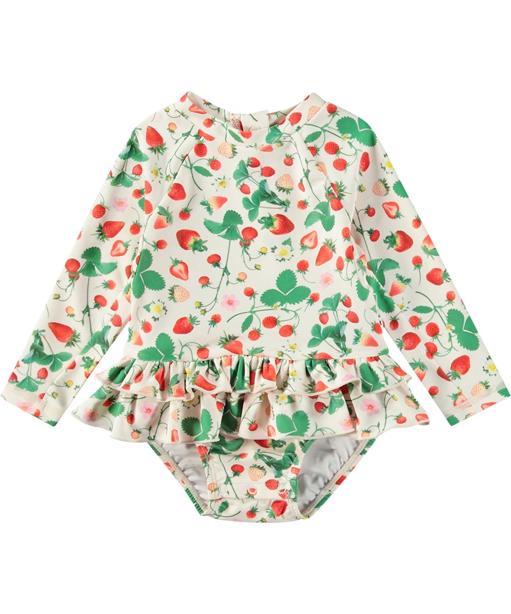 Narice - Strawberry Field - Hvid baby badedragt i genanvendt polyester med UV-beskyttelse 50+.