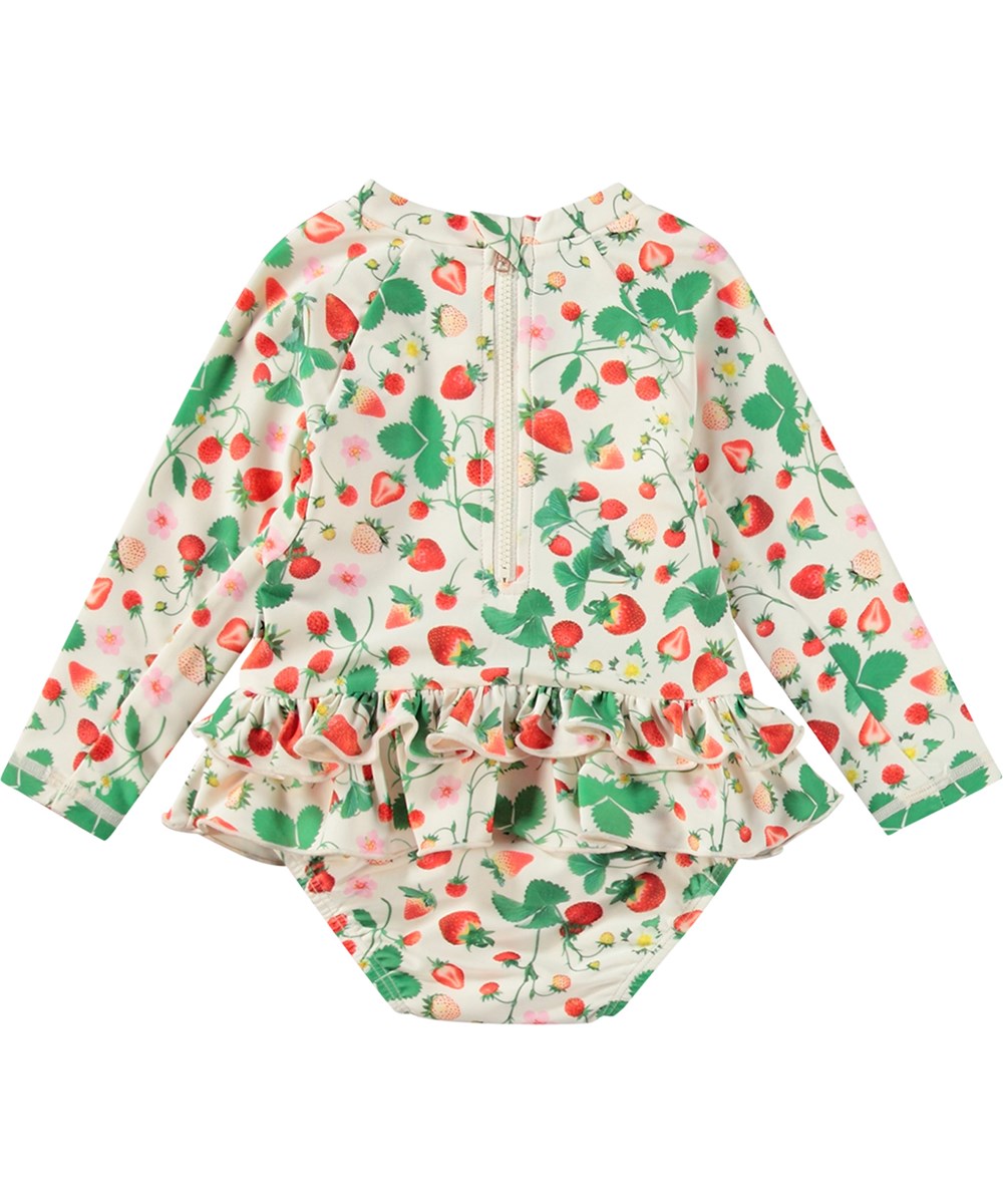 Narice - Strawberry Field - Hvid baby badedragt i genanvendt polyester med UV-beskyttelse 50+.