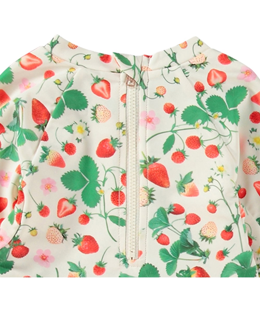 Narice - Strawberry Field - Hvid baby badedragt i genanvendt polyester med UV-beskyttelse 50+.