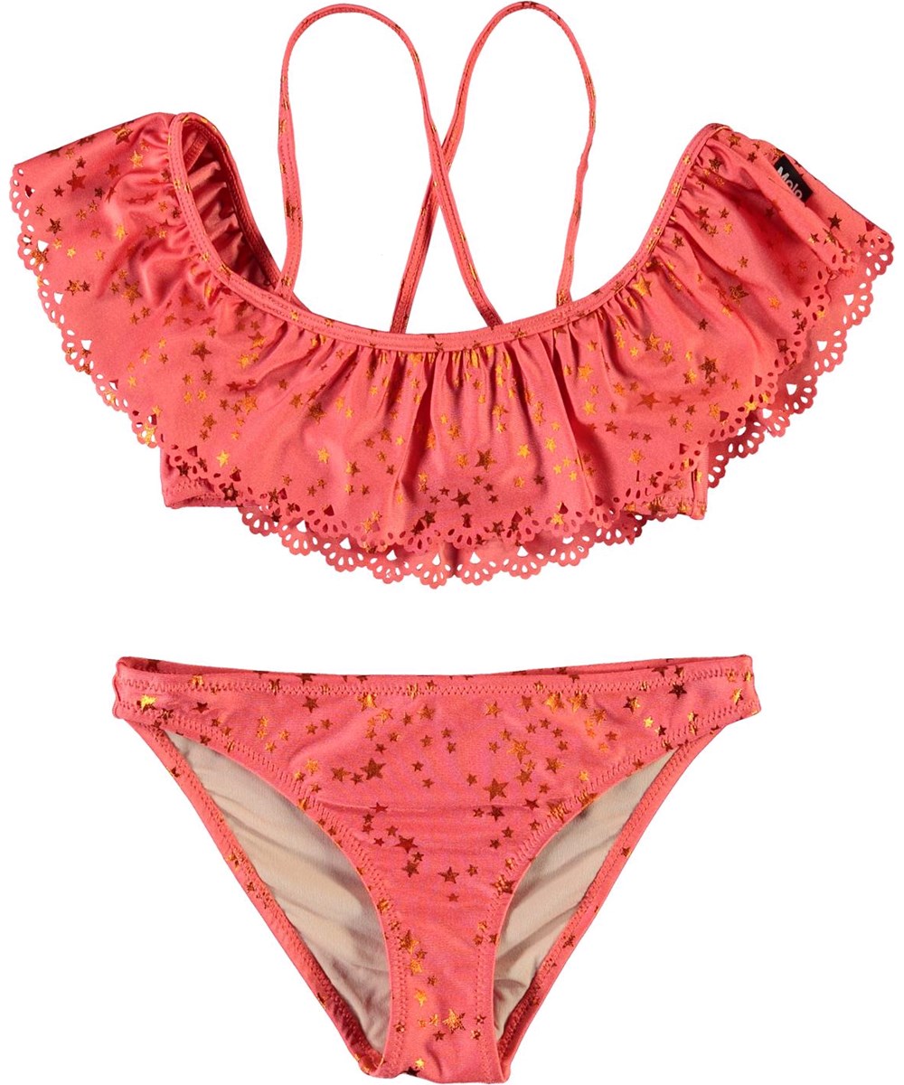 Natacha - Copper Star - Koral rød bikini med guld stjerner