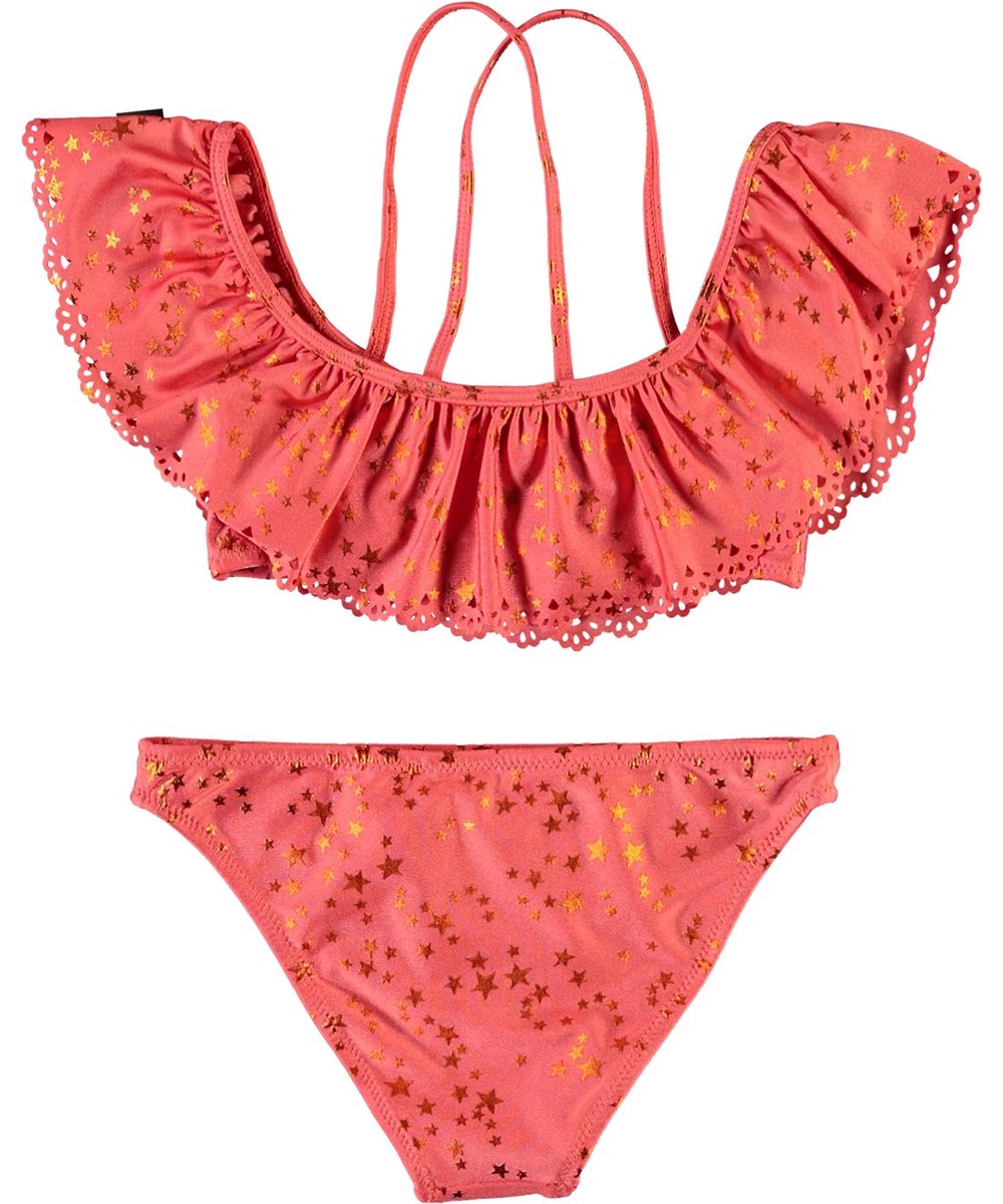 Natacha - Copper Star - Koral rød bikini med guld stjerner