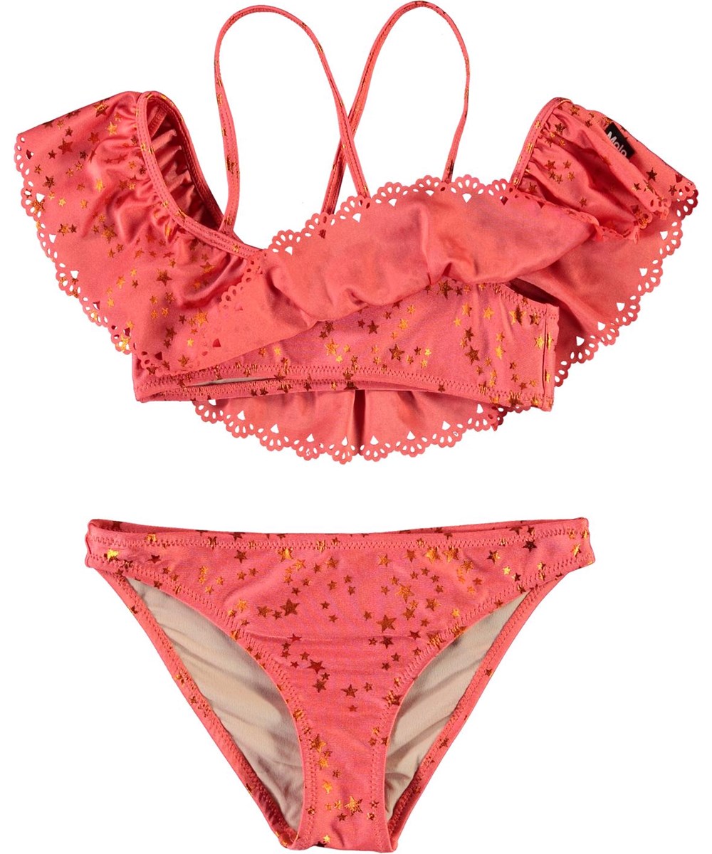 Natacha - Copper Star - Koral rød bikini med guld stjerner