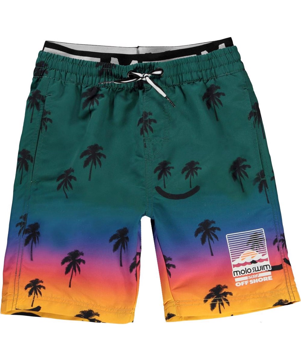 Neal - Summer Scrap - UV lange badeshorts regnbue smiley palmer