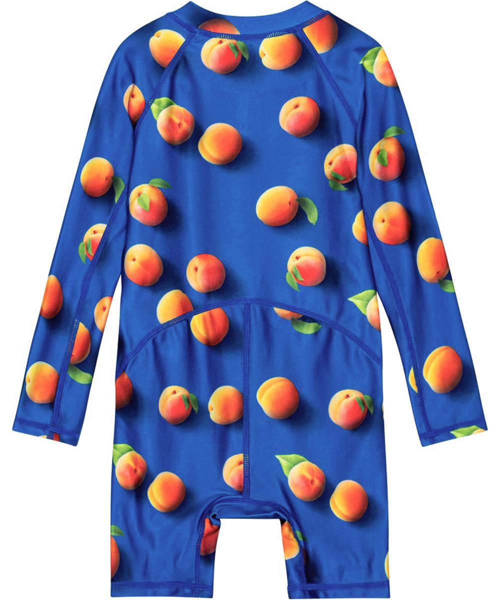 Neka LS - Apricot - Blå baby svømmedragt med lange ærmer og orange placement abrikos print