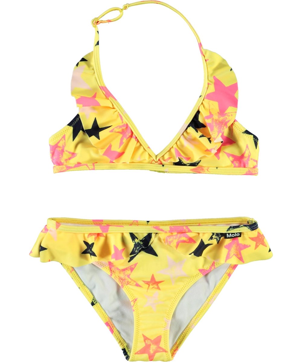 Nele - Multi Star - Gul UV halterneck bikini med stjerner