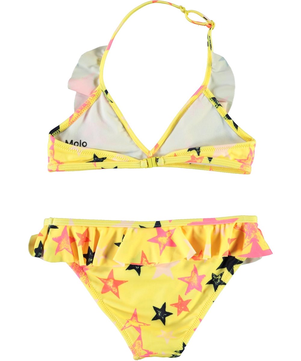 Nele - Multi Star - Gul UV halterneck bikini med stjerner