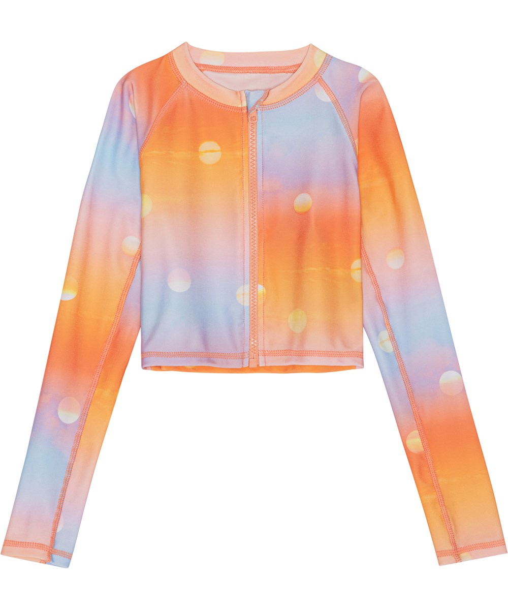 Nellie - Sun - UV sporty svømmebluse i orange og blå med små sole