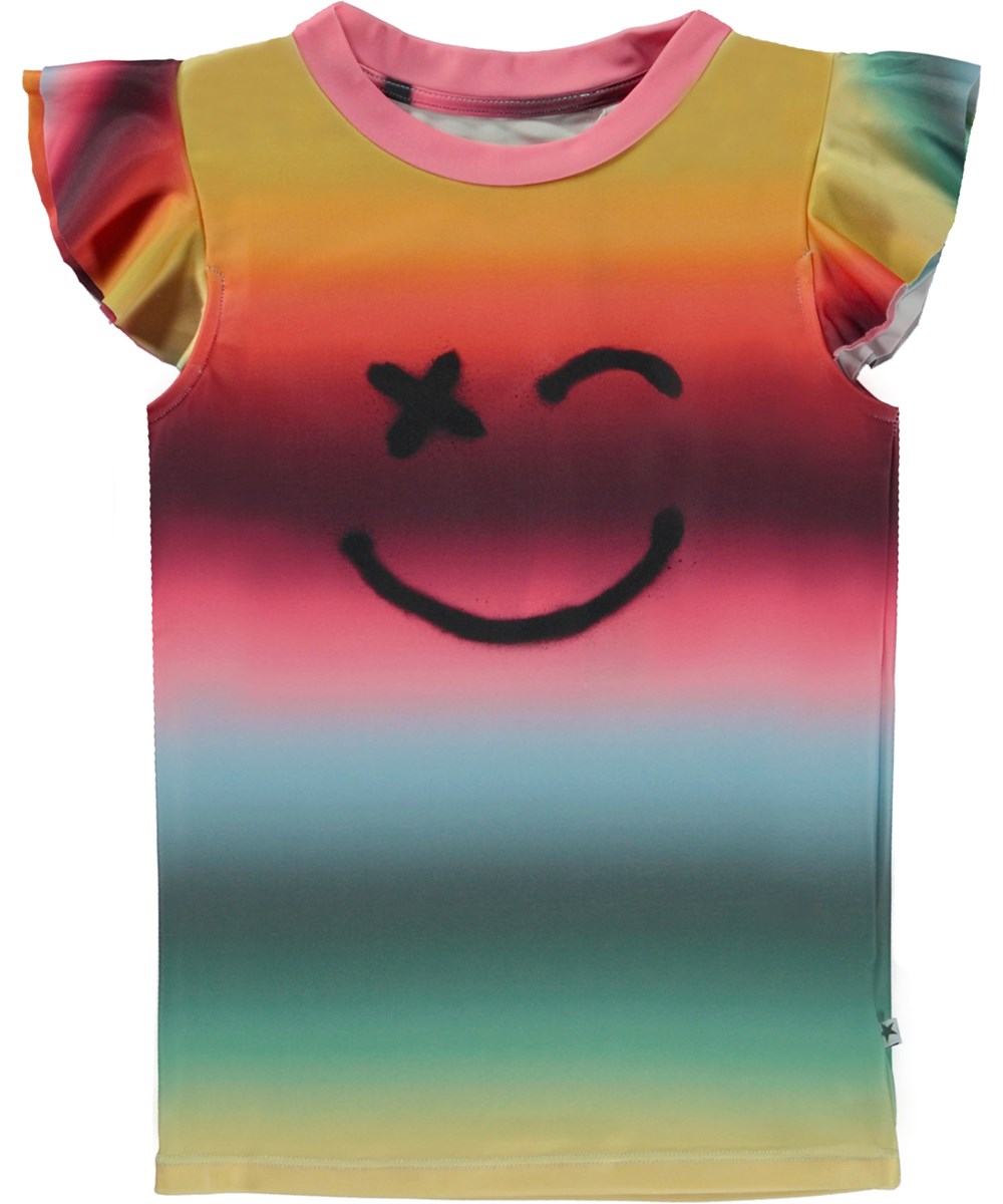 Neona - Happy Rainbow - UV svømmebluse i regnbue print med en smiley