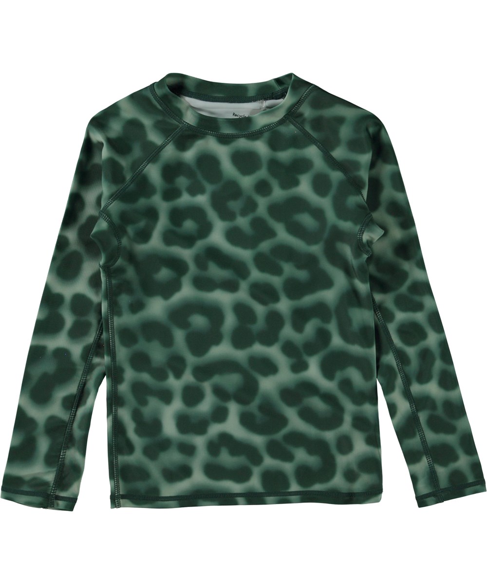 Neptune LS - Spray Jaguar - UV svømme t-shirt i grønmmed leopard print
