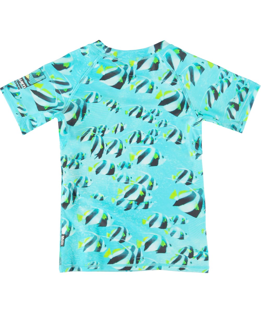 Neptune - Fishing Shoal - UV svømme t-shirt i tyrkis med fiske print