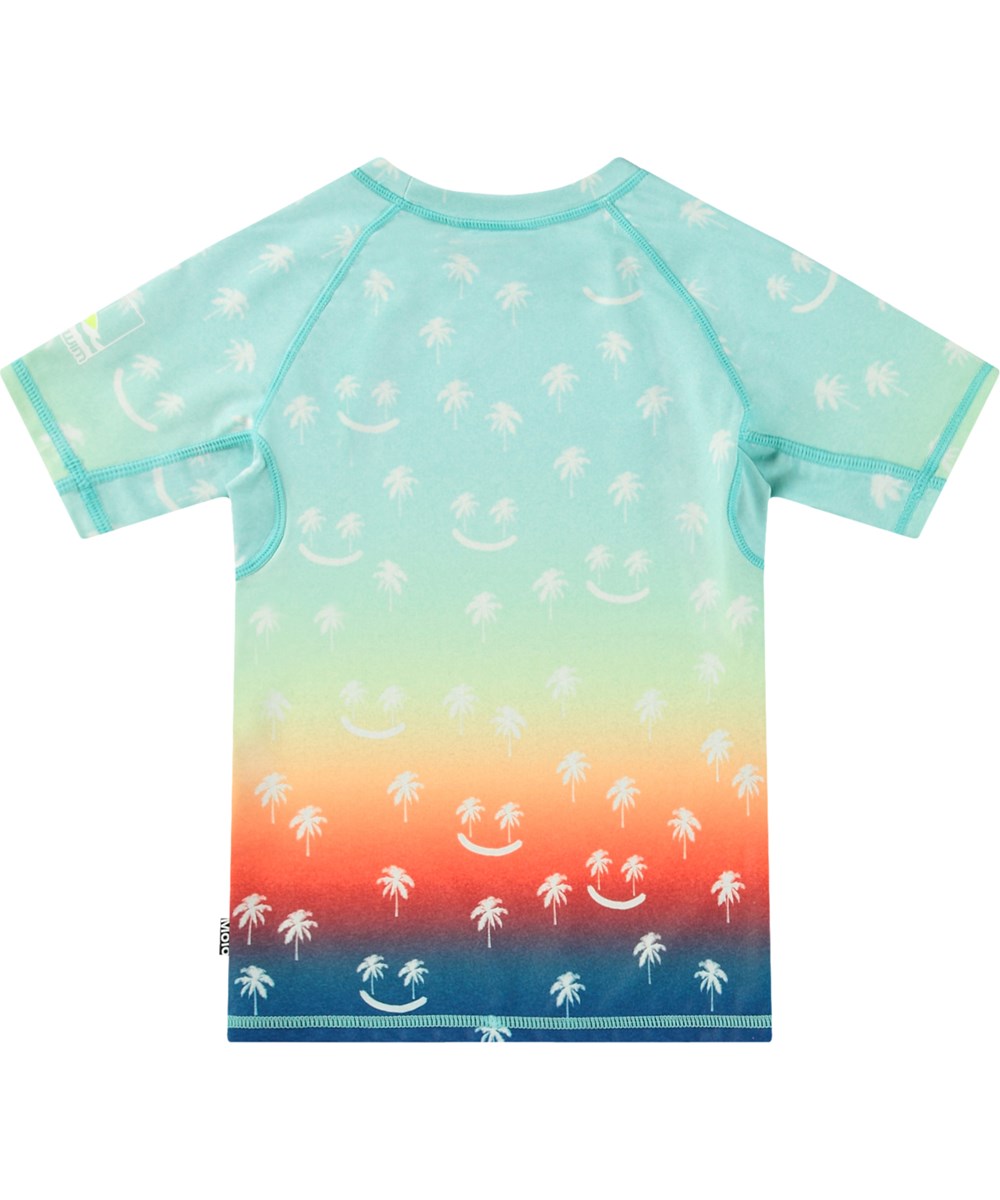 Neptune - Palmtree Smile - Regnbuefarvet bade t-shirt til aktive børn fremstillet i genanvendt polyester med UV-beskyttelse 50+.