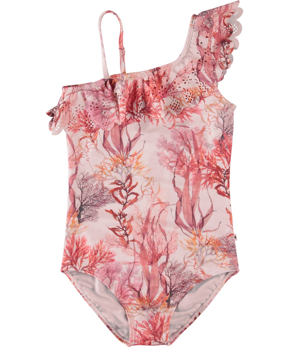 Net - Coral Flower - Asymetrisk lyserød badedragt med havets planter