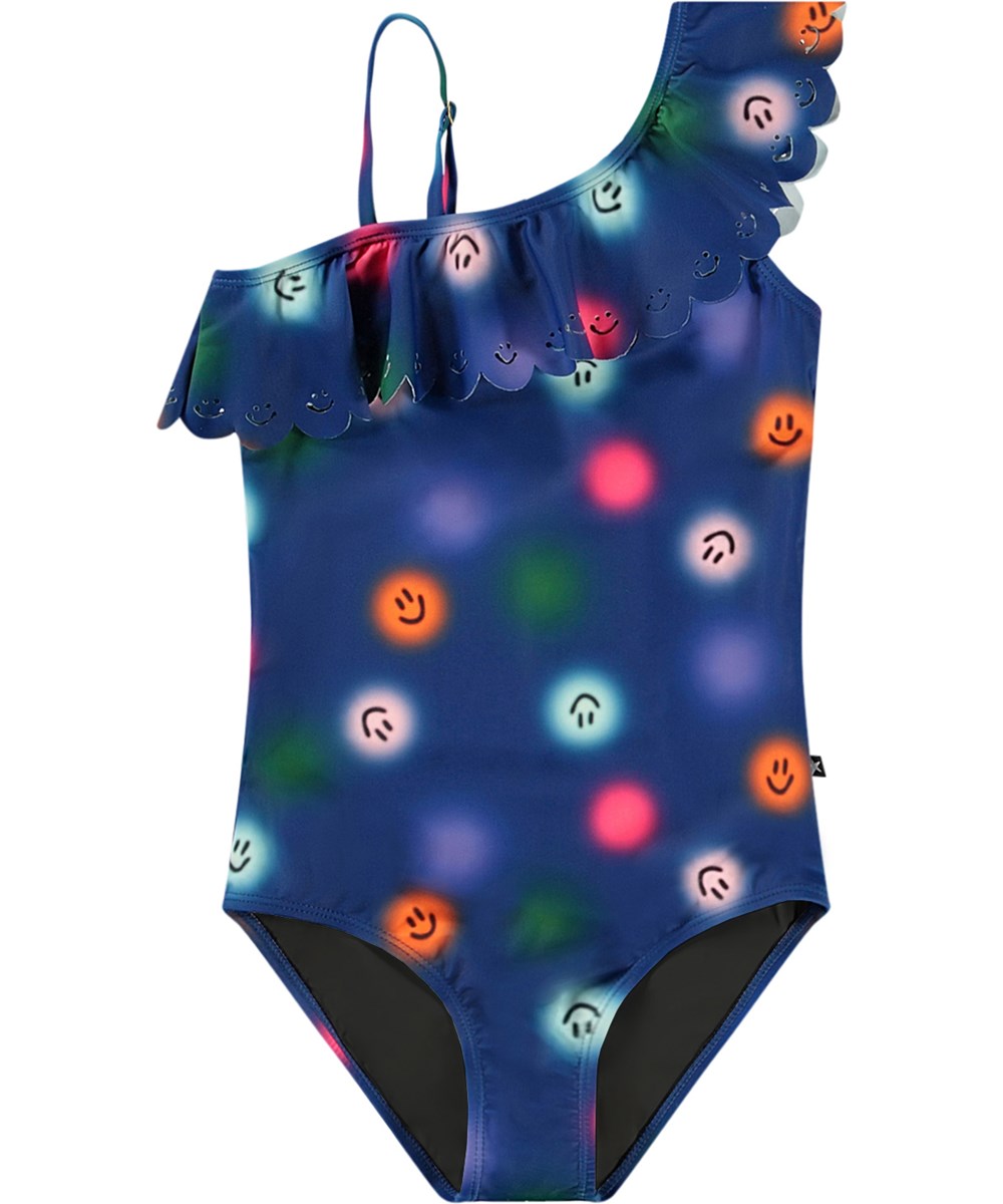 Net - Smile Bright - Badedragt med print til aktive børn i genanvendt polyester med UV-beskyttelse 50+.