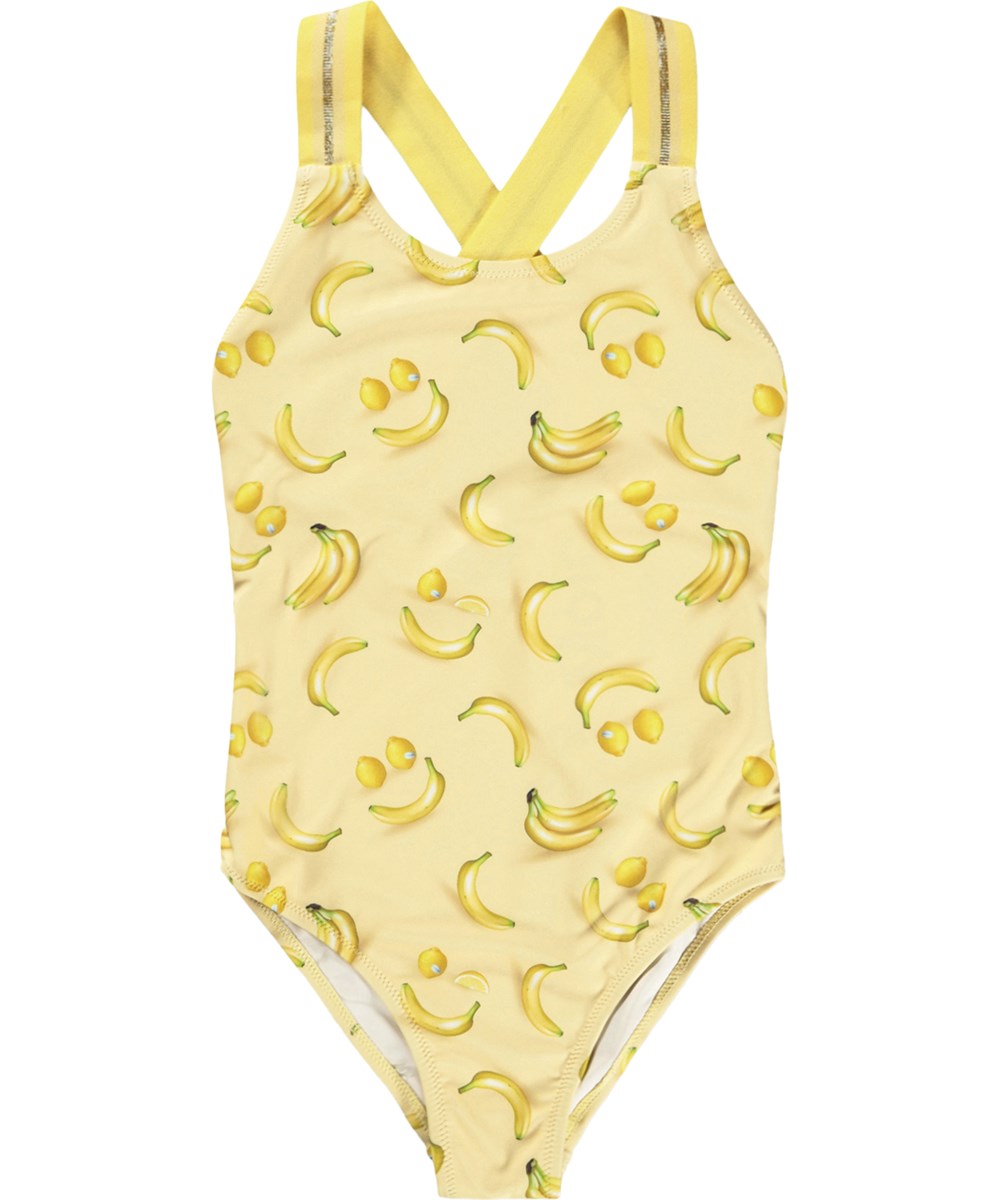 Neve - Lemon Banana - Gul badedragt med bananprint til børn i genanvendt polyester og UV-beskyttelse 50+.