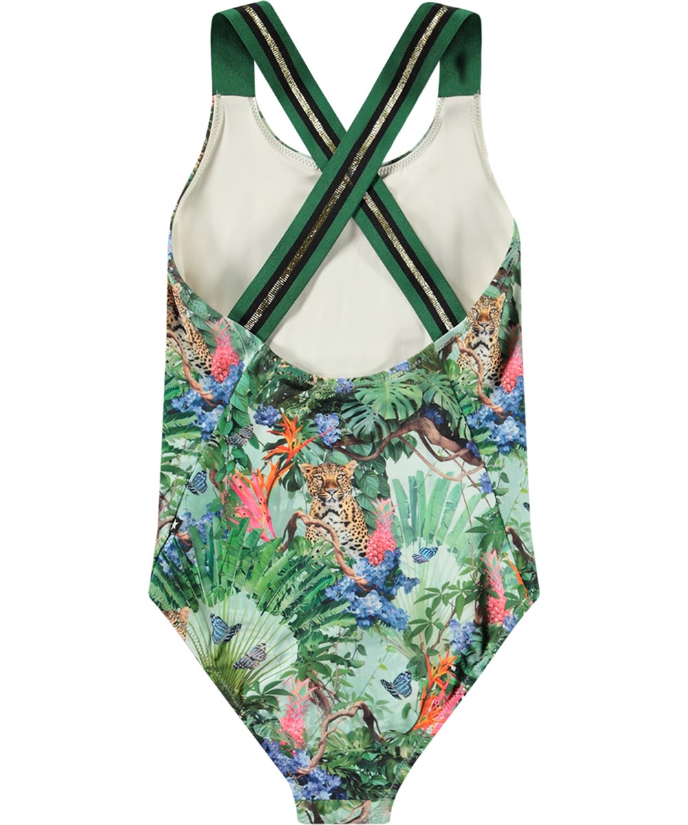 Neve - Green Tropical - Grøn badedragt til aktive børn i genanvendt polyester og UV-beskyttelse 50+.