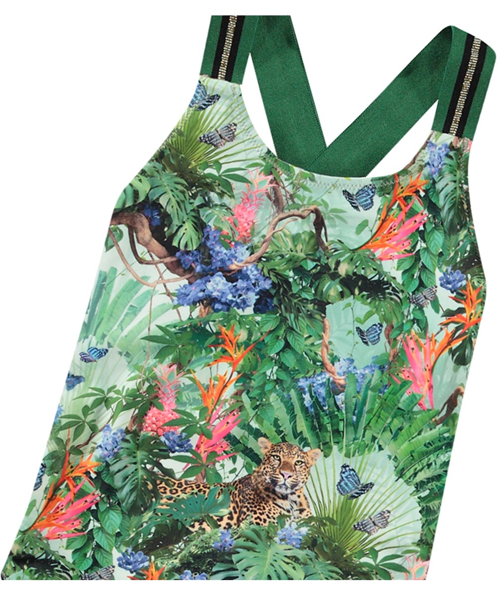 Neve - Green Tropical - Grøn badedragt til aktive børn i genanvendt polyester og UV-beskyttelse 50+.
