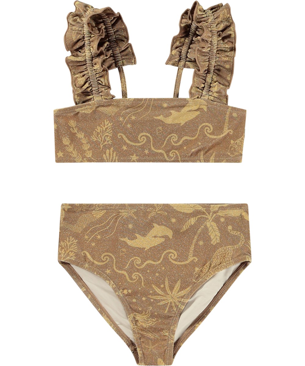 Nice - Magic Gold World - Glimmerbrun bikini til aktive børn med UV-beskyttelse 50+.