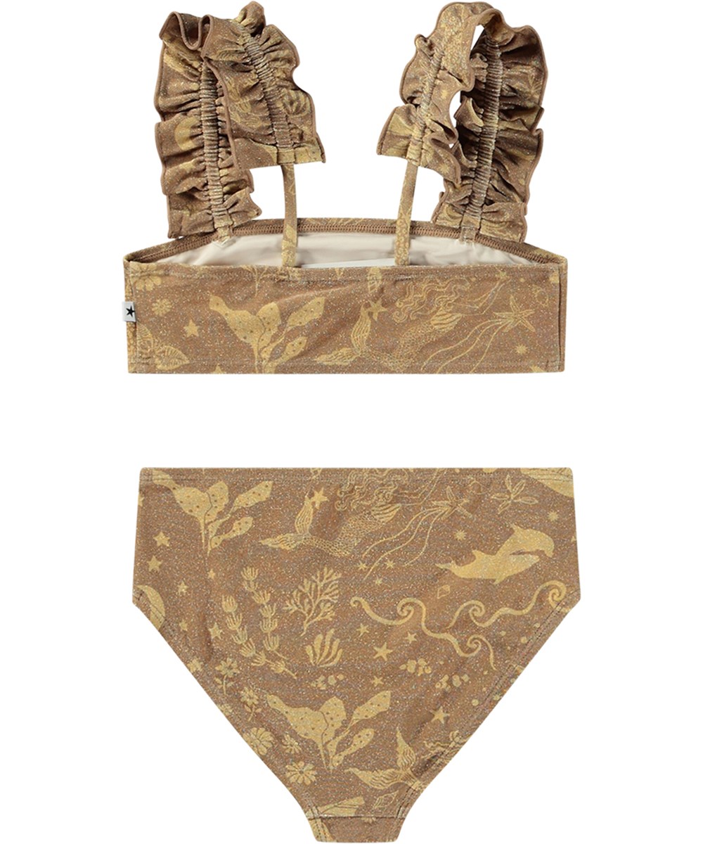 Nice - Magic Gold World - Glimmerbrun bikini til aktive børn med UV-beskyttelse 50+.