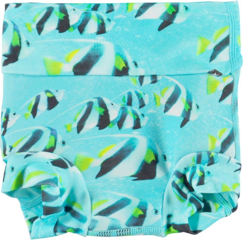 Nick - Fishing Shoal - Tyrkise blebadebukser med fiske print